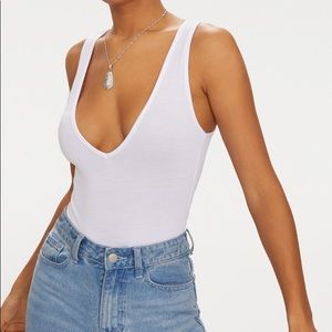 Basic plunge neck thong bodysuit